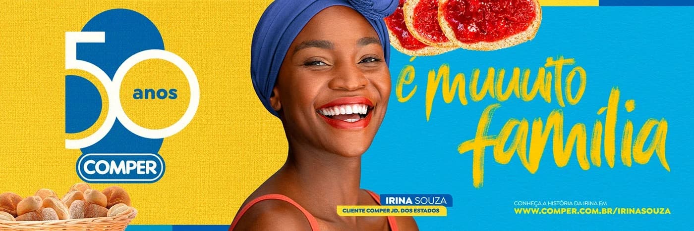 Peça da campanha 50 anos com a cliente Irina Souza
