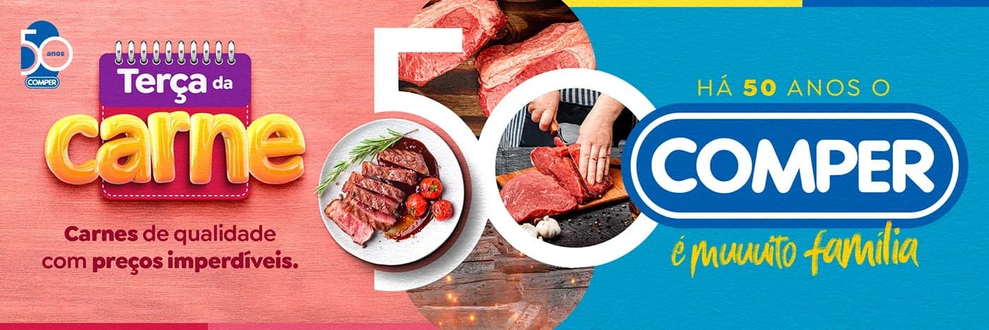 Peça promocional Terça da Carne da campanha 50 anos Comper