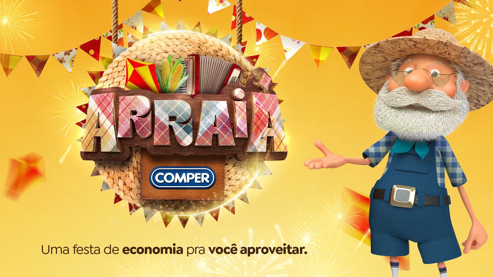 Key visual da campanha Arraiá Comper