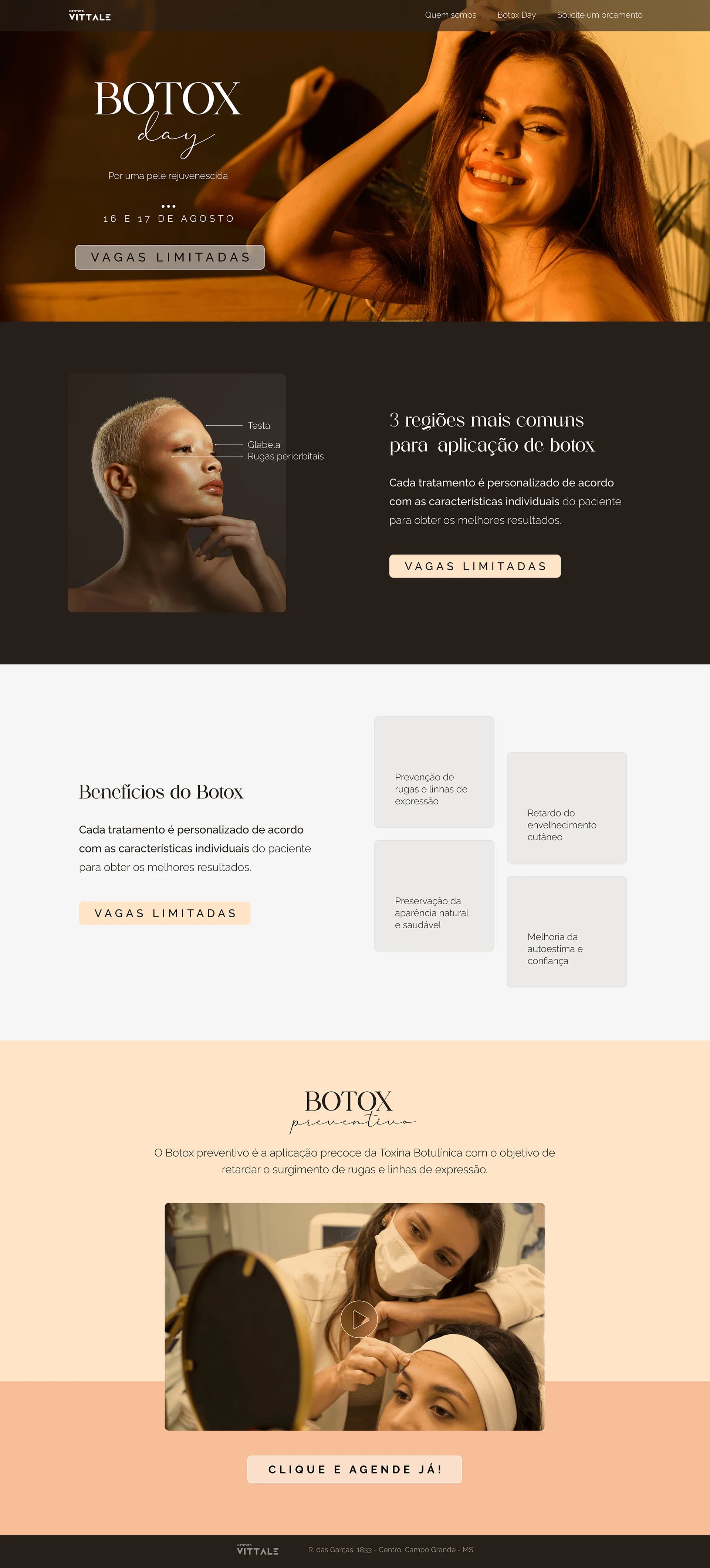 Estrutura completa da landing page da campanha Botox Day do Instituto Vittale