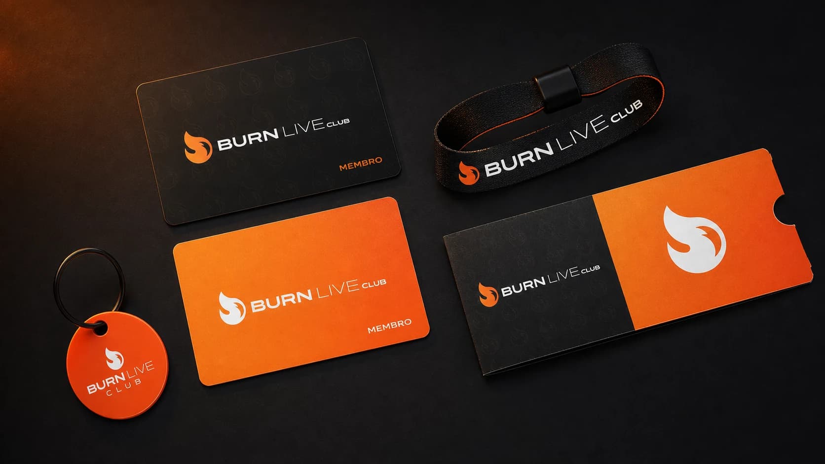 Cartões, pulseira e credenciais Burn Live Club