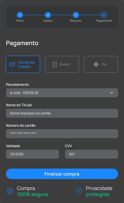 Etapa de pagamento do checkout