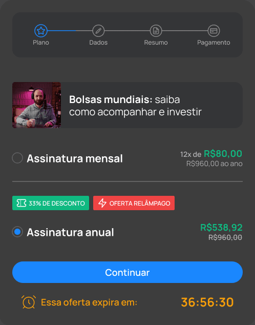 Etapa de escolha do plano no checkout