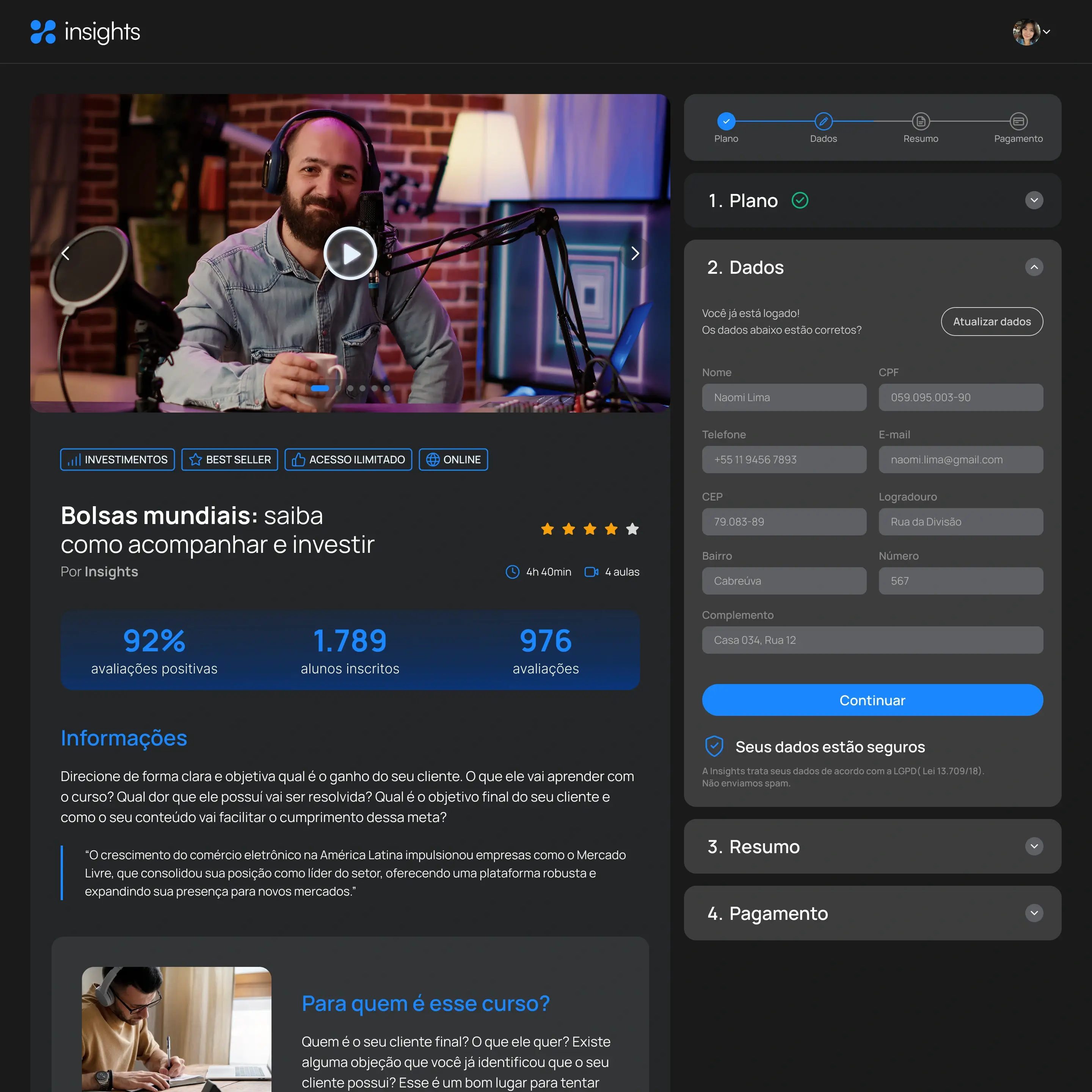 Landing page integrada ao checkout