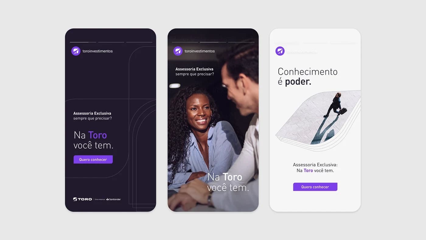 Stories de Instagram da campanha Cliente Exclusivo Toro Investimentos
