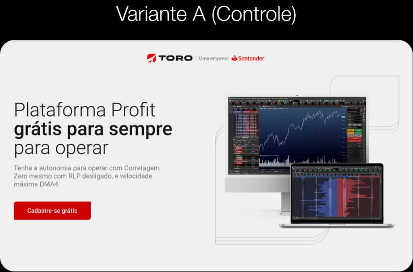 Versão original da landing page Profit