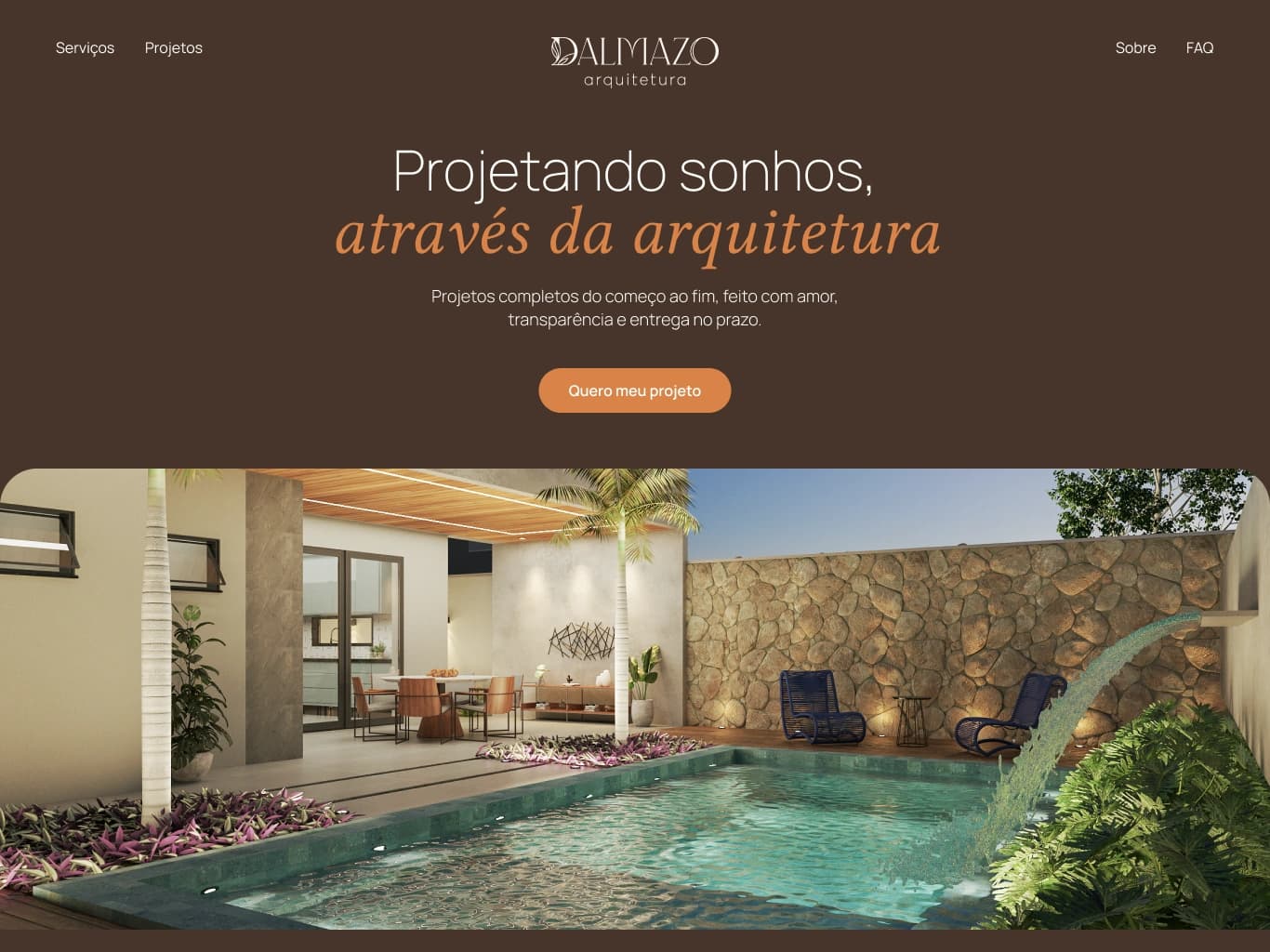 Site Dalmazo Arquitetura — hero com headline Projetando sonhos através da arquitetura