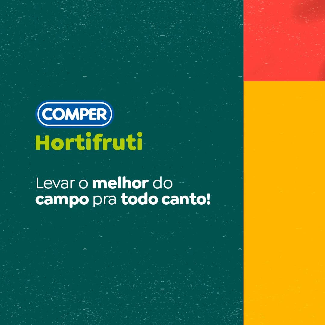 Painel de fechamento Comper Hortifruti com a frase completa da campanha É da nossa raiz