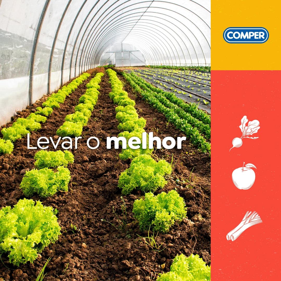 Painel Levar o melhor com fotografia de estufa de plantio da campanha É da nossa raiz