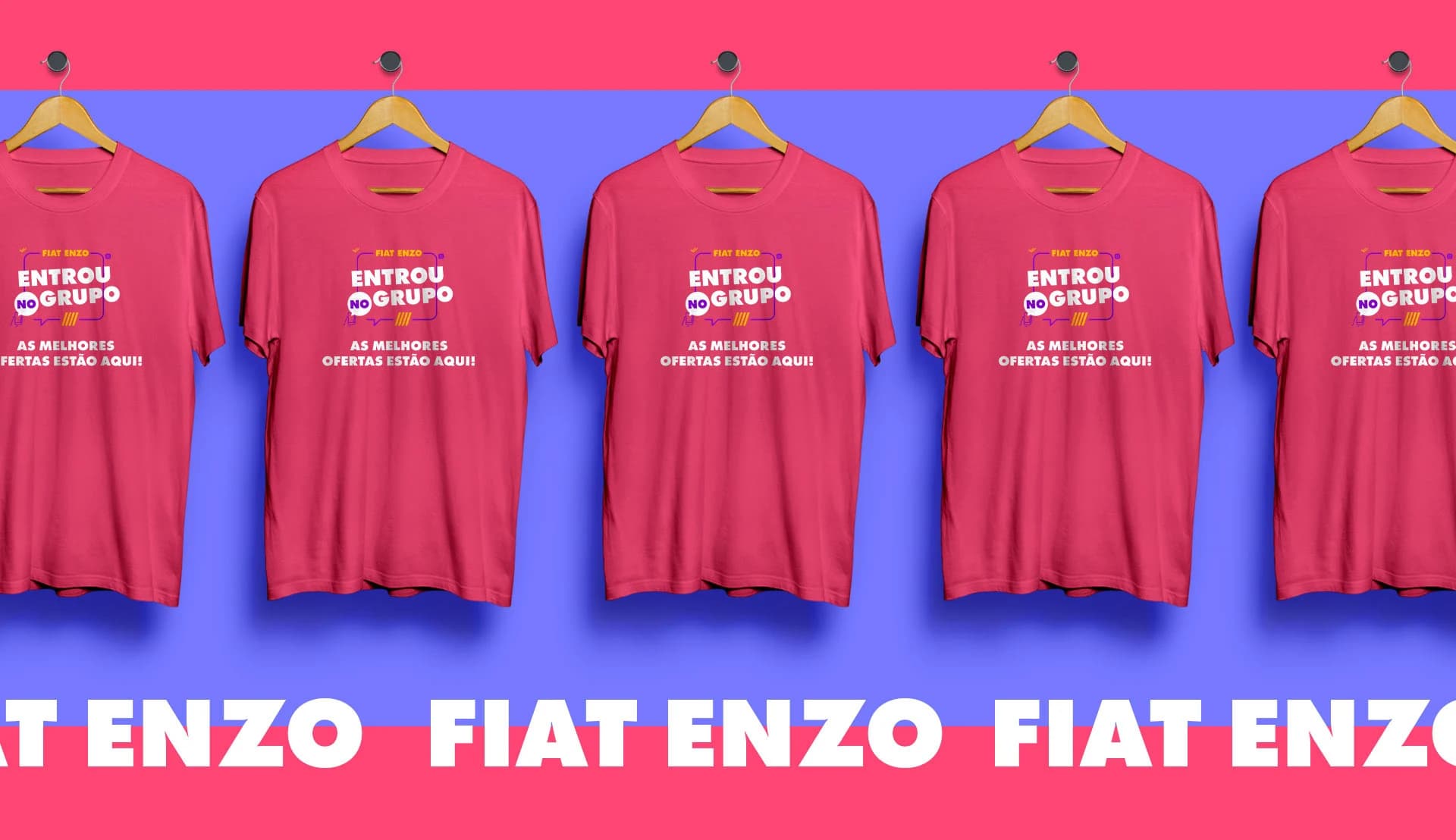 Camisetas com a estampa da campanha Fiat Enzo Entrou no Grupo