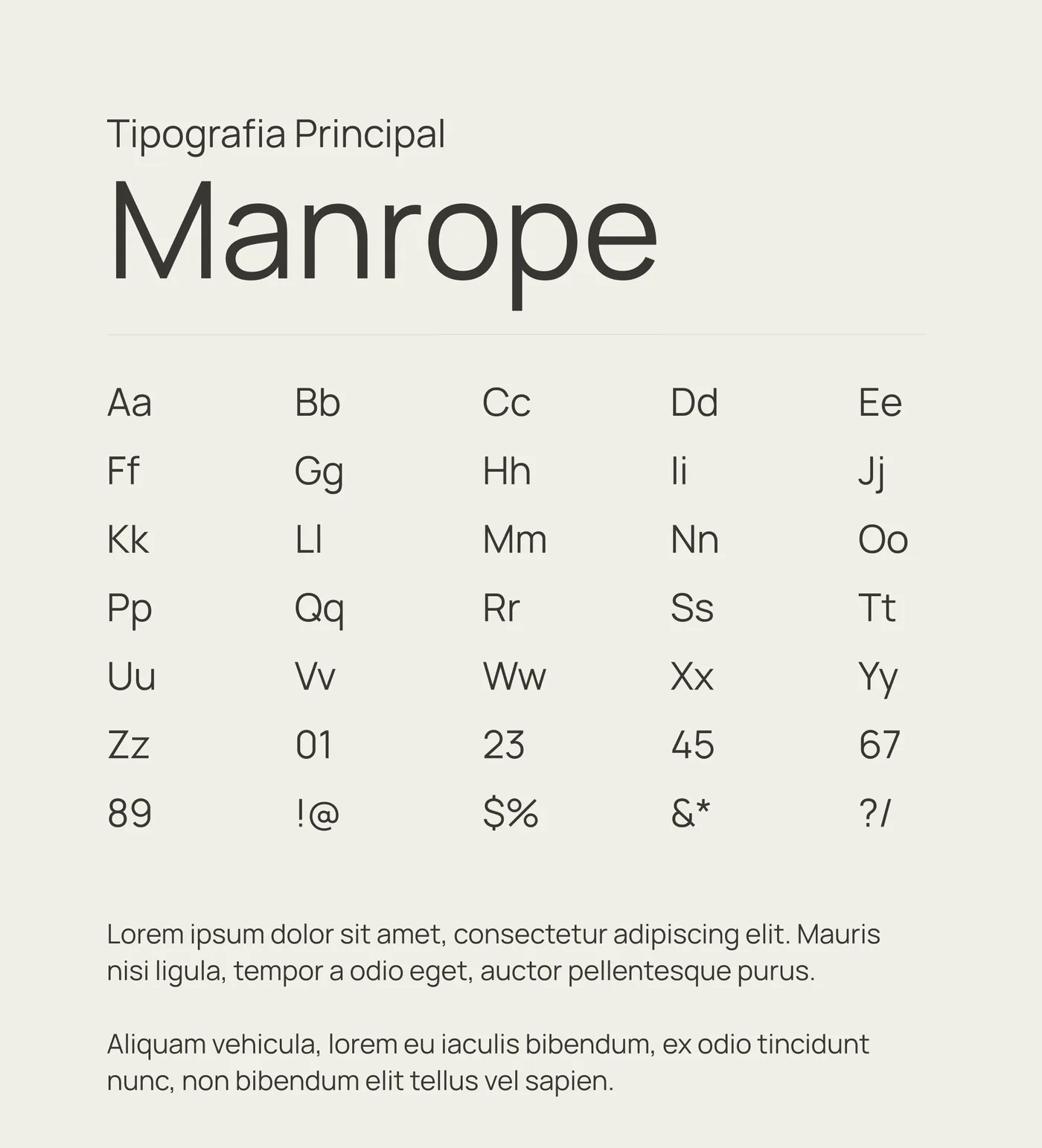 Tipografia Manrope usada como fonte principal