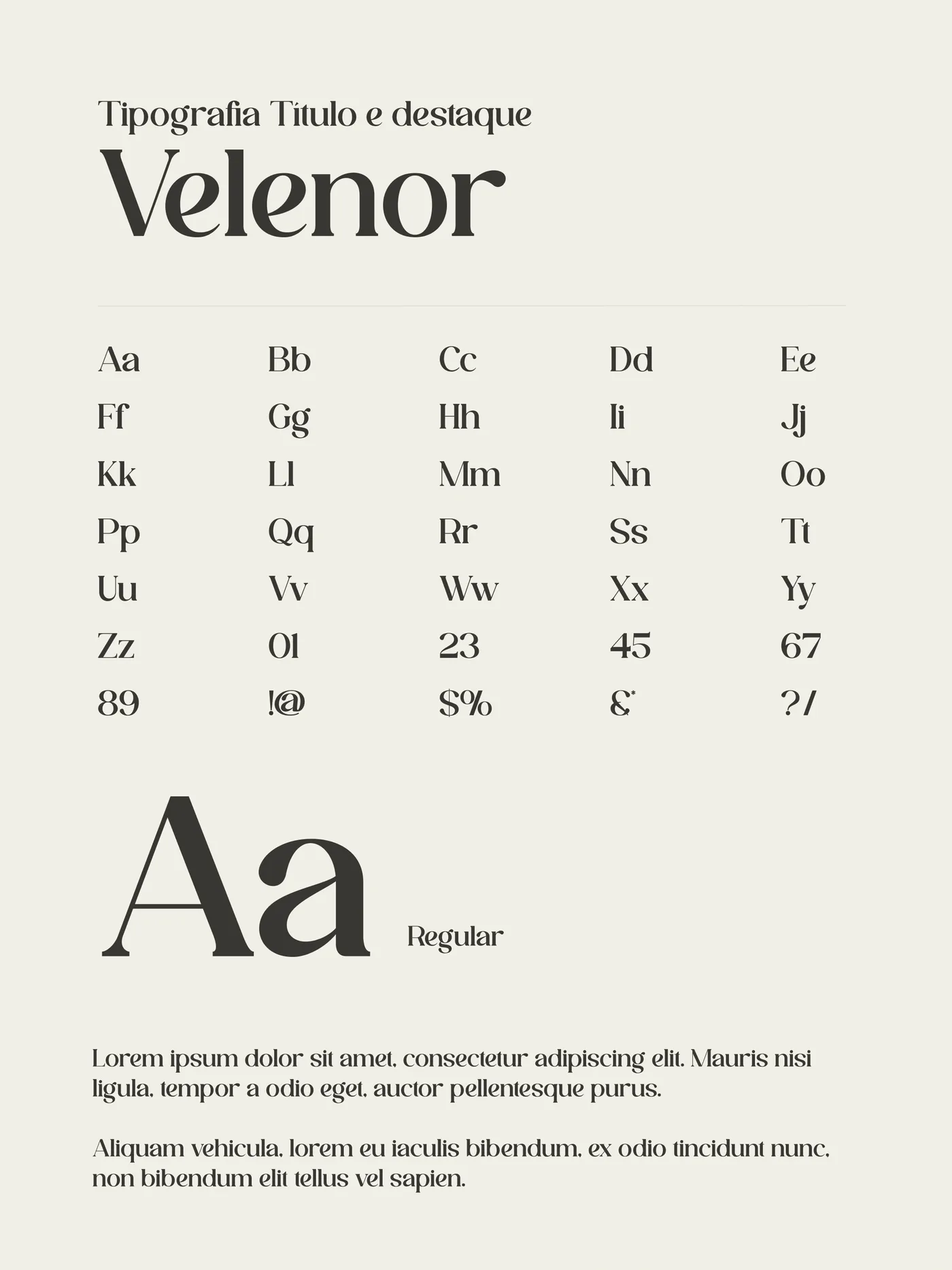 Tipografia serifada Velenor usada em títulos e destaques