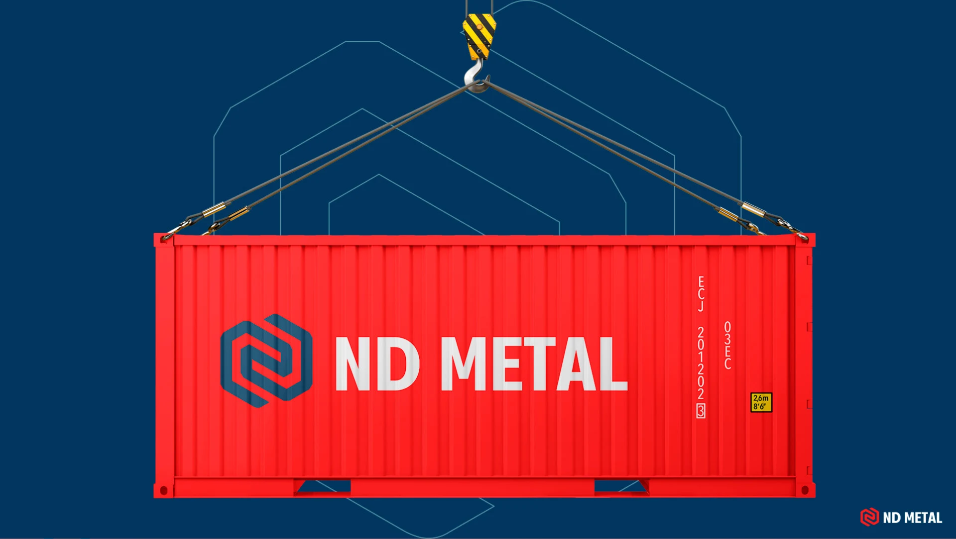 Aplicação da marca ND Metal em contêiner industrial