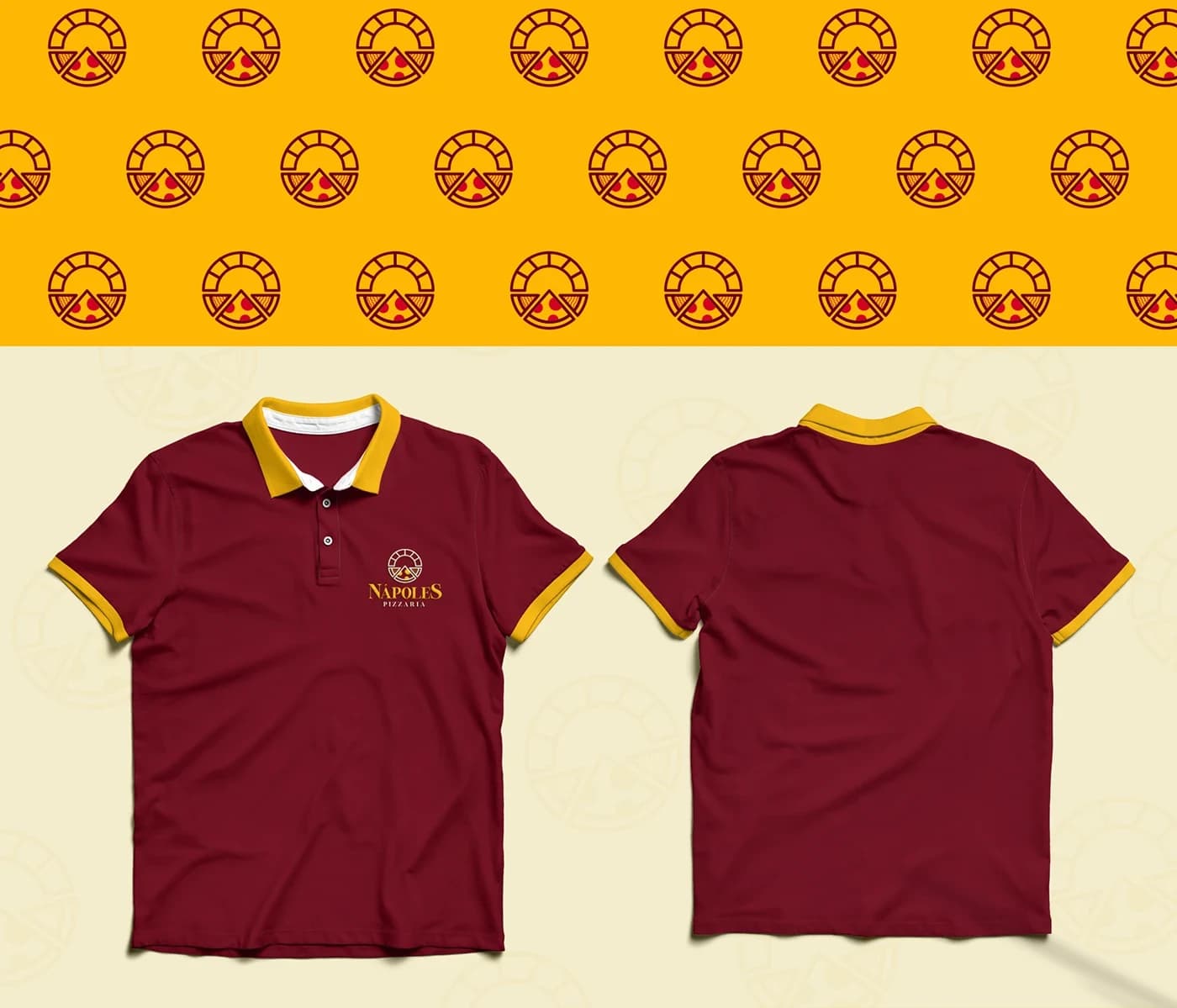 Padronagem gráfica e polo da equipe da Pizzaria Nápoles