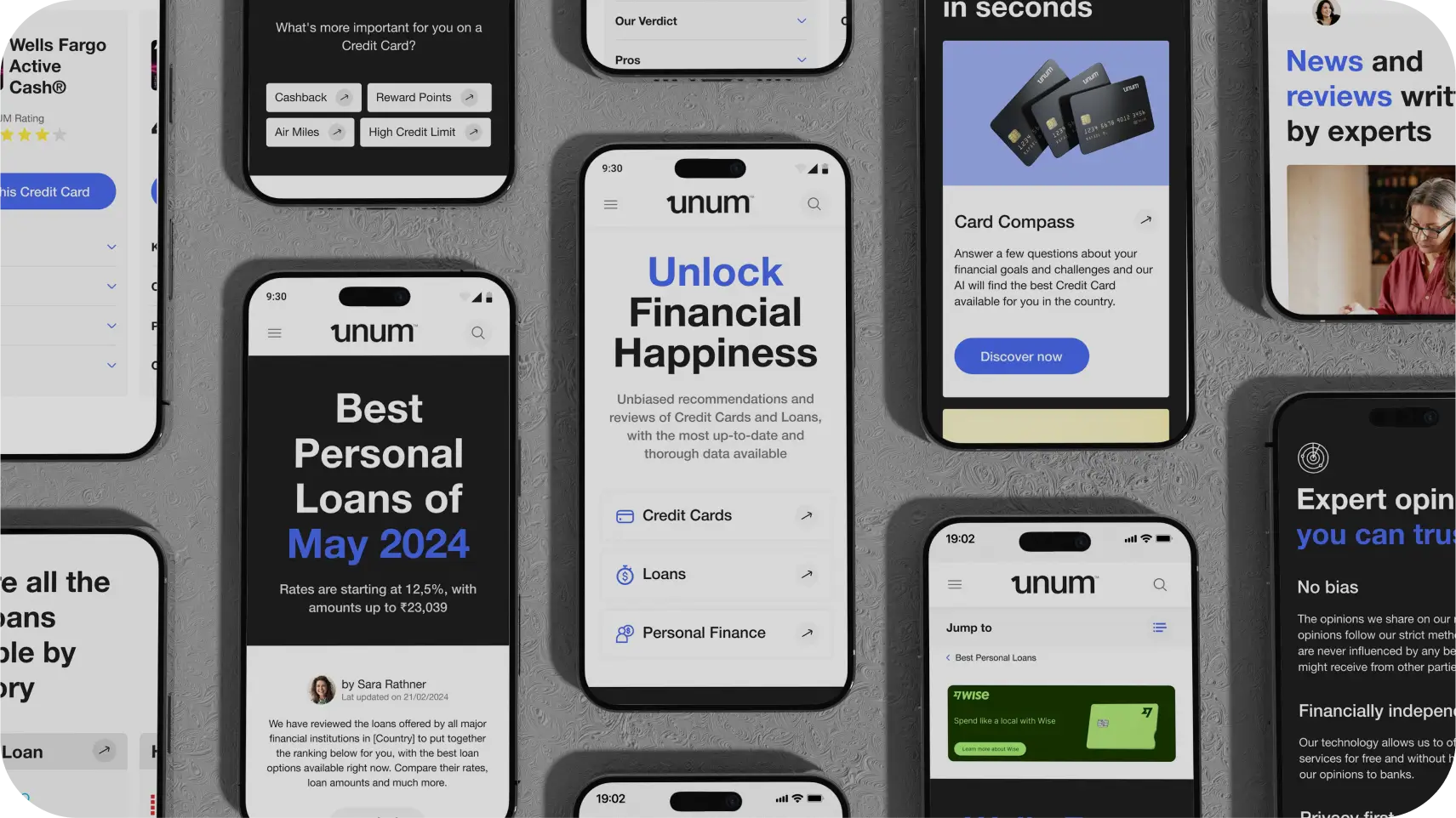 Ecossistema de telas mobile do site Unum